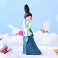 Chinese Tang Dynasty style girl figurine in green and blue hanfu standing in clouds - 777-4 Medium Green Blue Dress Hands Raised