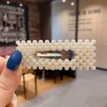 Elegant rectangular pearl hair clip with hollow white pearl arrangement and silver metal base - 17# Hollow Rectangle Pearl