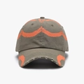 Distressed olive green cotton baseball cap with orange graffiti texture design - Adjustable / Green