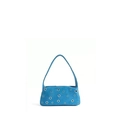 Bright blue baguette shoulder bag with silver eyelet studs and smooth suede texture - Blue