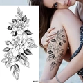 Sketch style rose flower tattoo sticker BK-017 with black ink floral line art design - Pattern BK-017