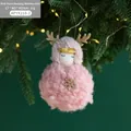 Angelo di renna in peluche rosa dormiente con fiocco di neve per albero di Natale - Rosa