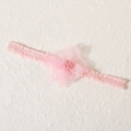 Pale pink baby elastic headband with a multi-layered organza 3D flower and plush center - Burned Edge Ball Pink