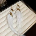 Elegant white feather long drop earrings with gold leaf accents in bohemian style - Gold Leaf White Feather Style (25# Ear Hook-Gold-White)
