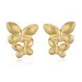 Detailed view of golden butterfly stud earrings with textured wings on a white base - Butterfly Design / Style D Gold