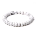 8mm White Turquoise beaded bracelet with natural grey marble texture on white background - White Turquoise