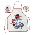 3-piece Christmas kitchen set with apron, oven mitt and pot holder in white and red - Letter Top Hat