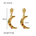 Gold moon earrings with colorful zircon stones measuring 30mm for a retro aesthetic - Gold Multicolor Gemstone Moon Drop Earrings(HF-E3219)