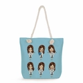 Light blue canvas tote bag with cartoon nurse print and white cotton rope handles - Light Blue Cartoon Nurse Expressions Style (ms4540)
