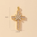 Detailed size view of a gold-plated cross pendant with zircons, 4cm height by 2.3cm width - Style L-Clear Rectangular Zirconia Cross