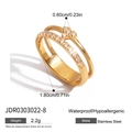 Anillo dorado de doble capa en acero inoxidable con corazón de cristal y 1,8cm de diámetro - Anillo de Corazón Pavé de Doble Capa (JDR0303022-8)