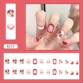 Cute cherry and heart pattern press-on nails set with red and white color blocking - R577 Cute Cherry