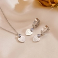 Elegant stainless steel heart necklace and earring set with small zircons on beige cloth - Silver Necklace + Silver Ear Buckles (A806-A805)