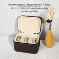 7-Slot brown PU leather bracelet storage box with beige velvet lining in size 16.5x11.5x12cm - 7 Slots / Coffee Exterior / Beige Interior