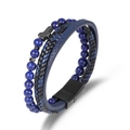 Three-layer men's bracelet with blue woven leather, beads and black cross pendant - Lapis Lazuli