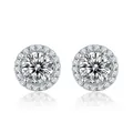 S925 sterling silver halo stud earrings with 0.5ct round cut synthetic diamonds - Moissanite Round Halo Style B (S16B) / Moissanite + S925 Silver