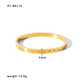 18K gold plated stainless steel open bangle with starburst engraving and cubic zirconia - 18K Gold Starburst Style (HF-B5116)
