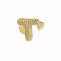 18K gold plated bubble letter T open ring with shimmering pavé zircon stones - Letter T / Gold