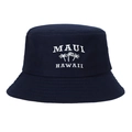 Cappello da pescatore Maui Hawaii blu scuro con ricamo bianco di palme e foglie - Regolabile / Blu navy