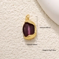 Detail of purple oval gemstone pendant with gold plated edges and exact size measurements - A0673 Purple Cat Eye Pendant