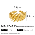 Detail of golden feather leaf open ring with 1.8cm width and stainless steel texture - Adjustable Open / Gold Feather Leaf Style (NB-R24195)