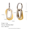 Detailed dimensions of stainless steel double star hoop earrings in 18K gold and silver finish - Double Oval Style - Two-tone