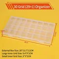 Transparent 30-grid plastic organizer box with 26x13cm outer dimensions and snap closure - 30-Compartment Slot Box (29+1) (26x13.1x2.2cm)