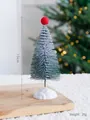 Mini 15cm flocked Christmas tree on snow base with red ball top for table decoration - Upgrade Blue-Grey 15CM