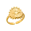 Vintage 18k vergoldeter Edelstahlring mit geprägtem Nordstern Motiv, verstellbar - Sonnenstern/Nordstern / Gold