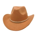 Close-up of tan felt cowboy hat featuring a gold braided band and textured wool finish - One Size / Camel