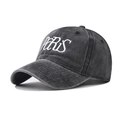 Berretto da baseball in cotone lavato grigio con ricamo bianco PARIS stile vintage - Regolabile / Nero