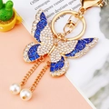 Golden butterfly keychain with blue enamel and sparkling rhinestones for bags - Royal Blue Tassel Butterfly