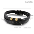 Diagrama detallado con especificaciones de tamaño y peso para pulsera de cuero - Estilo de Cuentas de Acero Inoxidable Dorado (KB146911-KLHQ)