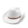 White wool felt western cowboy hat with wide brim and brown leather decorative band - M (56-58cm) / White