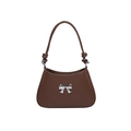 Brown PU leather underarm bag with a metallic bow detail and knotted shoulder strap - Dark Brown