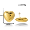 Golden chunky heart C-shape earrings in polished stainless steel with size dimensions - ER-1079 Large Heart Stud Earrings