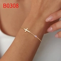 Gold cross bracelet with a round purple crystal stone on a delicate chain - Light Purple (B0308)