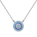 S925 sterling silver necklace with blue floral gemstone pendant in a concentric design - 925 Silver / White Gold Blue Zirconia (DY190751-S-W-BA)
