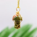 Handmade mushroom necklace with natural unakite stone and gold wire wrapping detail - Unakite Gold-tone