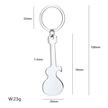 Polished silver guitar shaped keychain bottle opener with exact dimensions shown - X-307 Guitar Bottle Opener Keychain