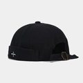 Gorro docker negro de lona sin ala con bordado lateral y hebilla de metal ajustable - Símbolo de División-Negro