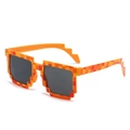 Cool pixel art sunglasses in orange and red mosaic pattern for kids and parties - Orange Grid