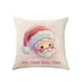 Pink Christmas linen pillowcase featuring Santa Claus illustration and festive text - Here Comes Santa Claus (2307-12)