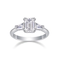 Elegant emerald-cut moissanite ring with trapezoid side stones in S925 sterling silver - US Size 5 / Standard Type / Silver