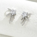 Star-shaped silver stud earrings with sparkling cubic zirconia meteor trail design - Silver Meteor Star Style (EH4586-7)