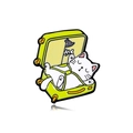 Spilla smaltata con gatto bianco che dorme in una valigia verde distintivo in metallo - Stile Gatto in Valigia (CZ0400-3)