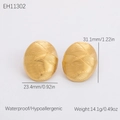 Minimalist gold textured oval earrings with dimensions and waterproof features - Oval Intertwined Texture (EH11302)