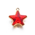 Pentagram star glass pendant charm in red gemstone with gold stainless steel frame - Red