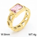 Vintage 18K vergulde roestvrijstalen ring met 8mm roze vierkante zirkoon en cubaanse schakel - Maat 6 (52mm) / Goud Roze