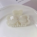 Creamy white acetate claw clip featuring a bow design and a sparkling center rhinestone - 3# Jade White